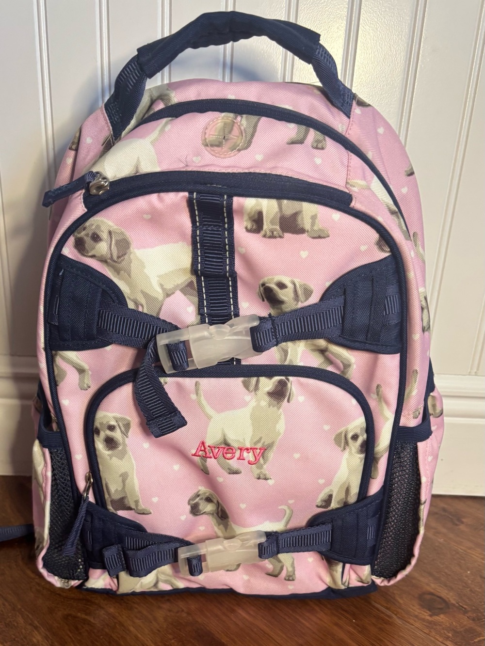 Pottery Barn Kids Makenzie Pink Puppy Print Dog Backpack - “Avery” - size Small